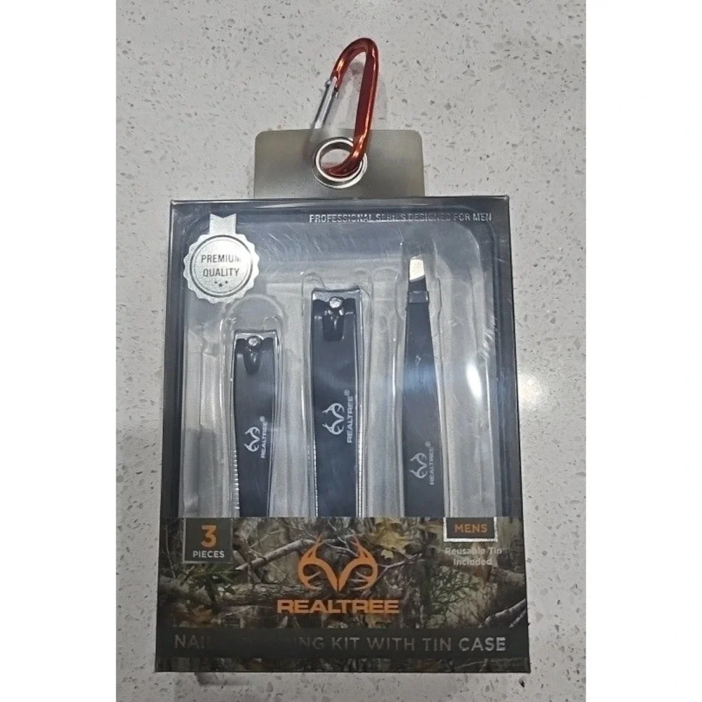 Realtree Mens 3 Piece Nail Grooming Kit with Tin Case Black‎ RT0064A-S NEW